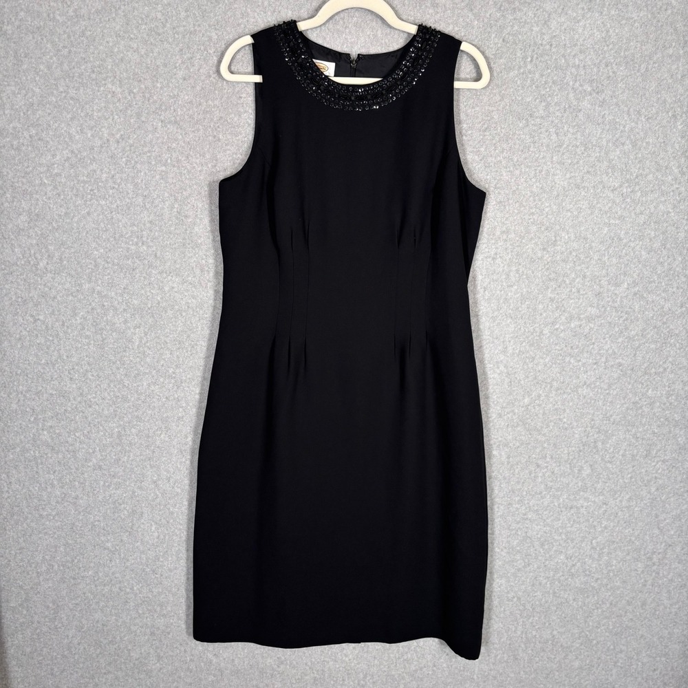 NEW $168 Talbots Pencil Dress 14 Black Embellished Beaded Neckline LBD Stretch